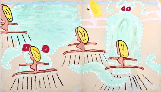 (Six Hullo Girls, 2017, Oil on Canvas, 182 x 330 cmⓒTottenham go fifth 2020/Rose Wylie, Pencil and colored pencil on paper 21 x 29.7 cmPhoto by Jo Moon Price 사진제공 UNC, Choi & Lager, David Zwirner)