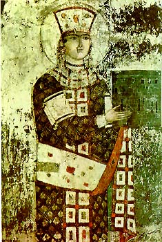 (‘모든 동방의 왕중의 왕, 타마르.’ 바르지아에 있는 성모 영면 교회의 벽화. 1184~1186년경.)
