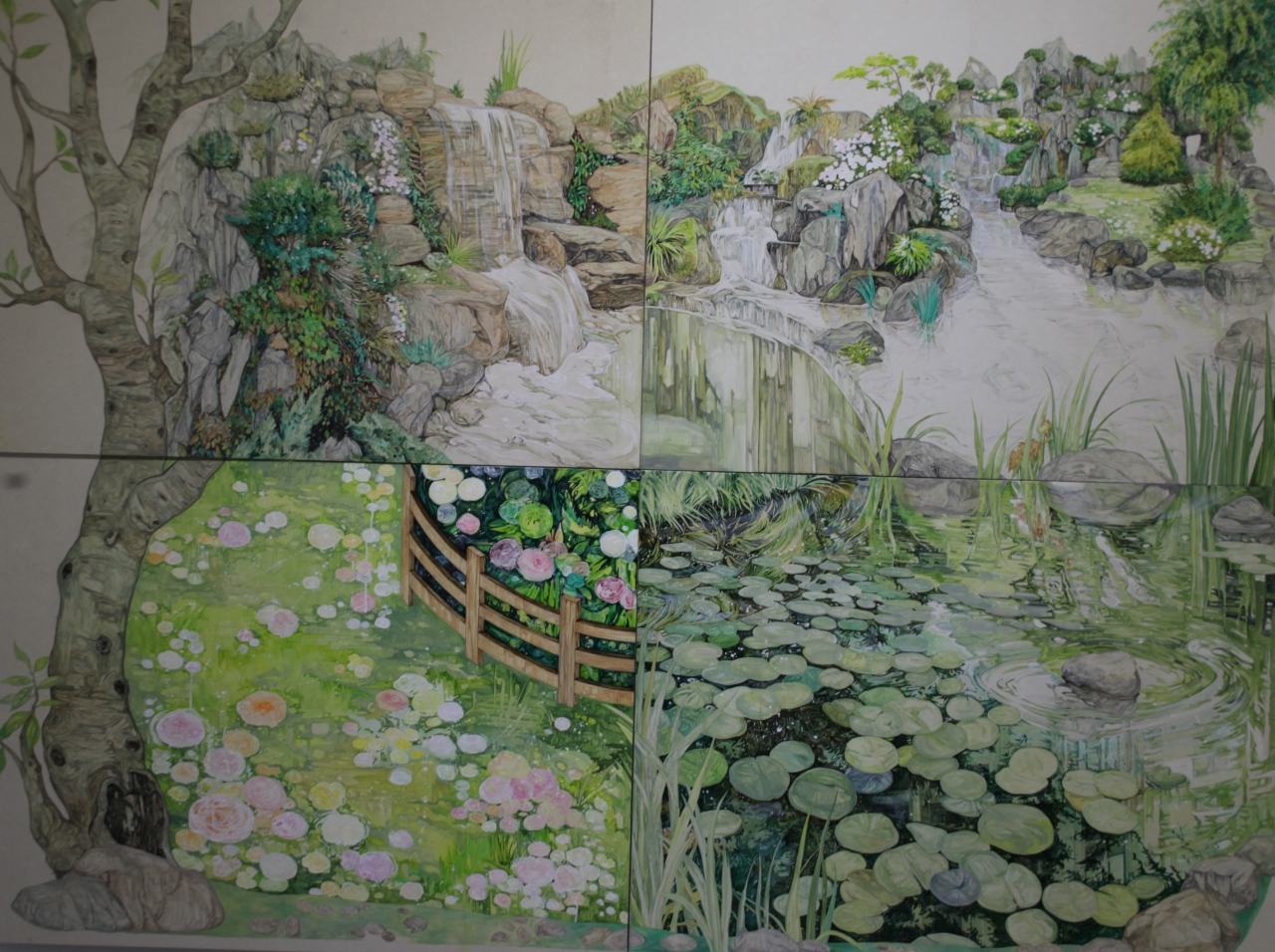 정재원, 유원(留園, Lingering Garden), 2021, mixed media on paper, 182x233.6cm