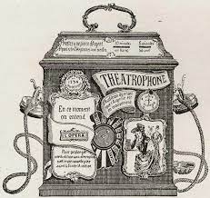  나무 상자로 만든 테아트로폰 수신기. 퍼블릭 도메인