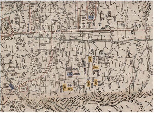 수선전도(首善全圖, 1864년), 조선시대의 목판지도로 종로 지역을 상세 묘사했다. 자료=서울역사박물관 제공&nbsp;